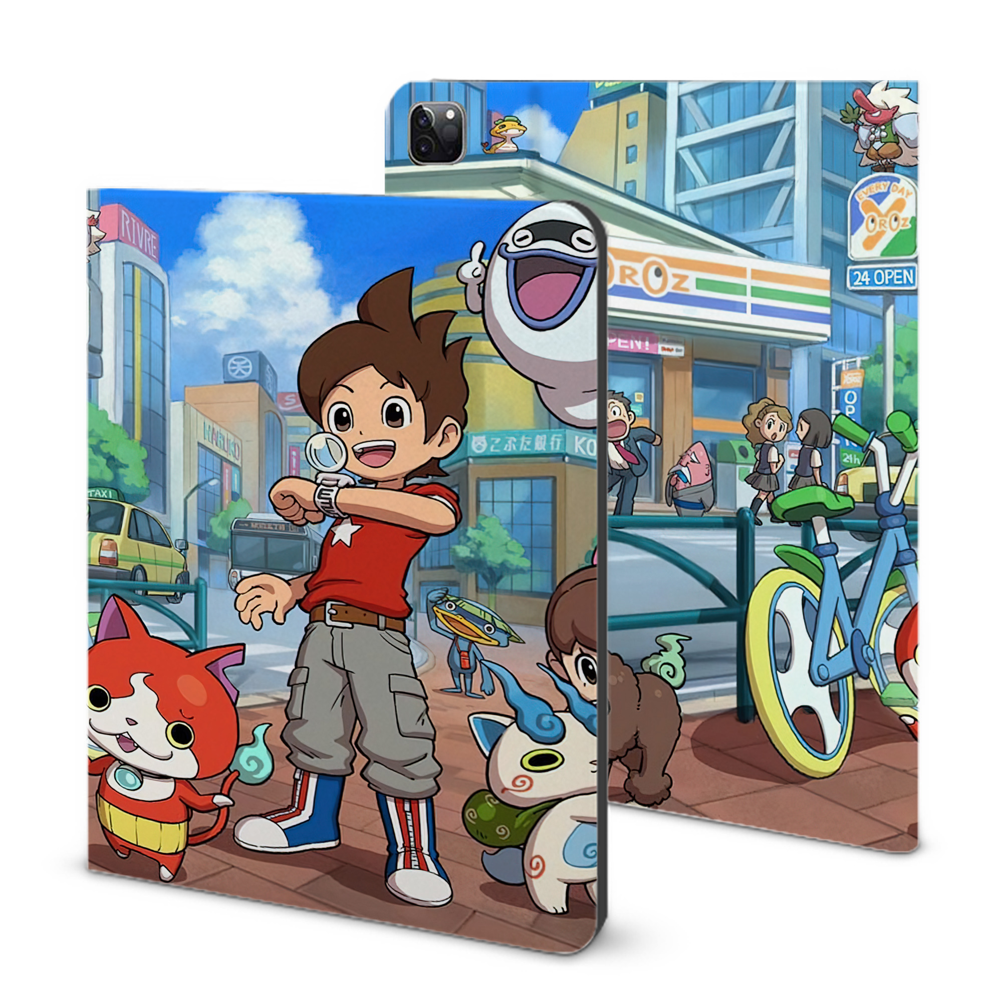 （画像用） 妖怪ウォッチ Yo-kai Watch IPad ケース ブック型 PUレザー TPU 耐衝撃 軽量 薄型 ペン収納なし 全面保護 IPad 各モデル対応
